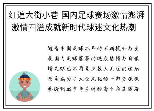 红遍大街小巷 国内足球赛场激情澎湃 激情四溢成就新时代球迷文化热潮